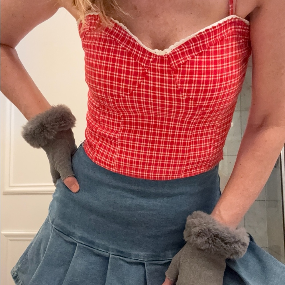 Red Plaid Smocked Top